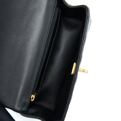 Chanel 21K Top Handle Mini Rectangular Flap Bag Lambskin Black Brushed (Microchip)
