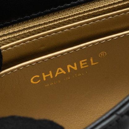 Chanel Pearl Crush Mini  Square Flap Bag Lambskin Black  (microchip)