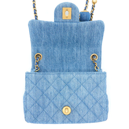 Chanel Pearl Crush Mini Square Flap Bag Denim  (Microchip)