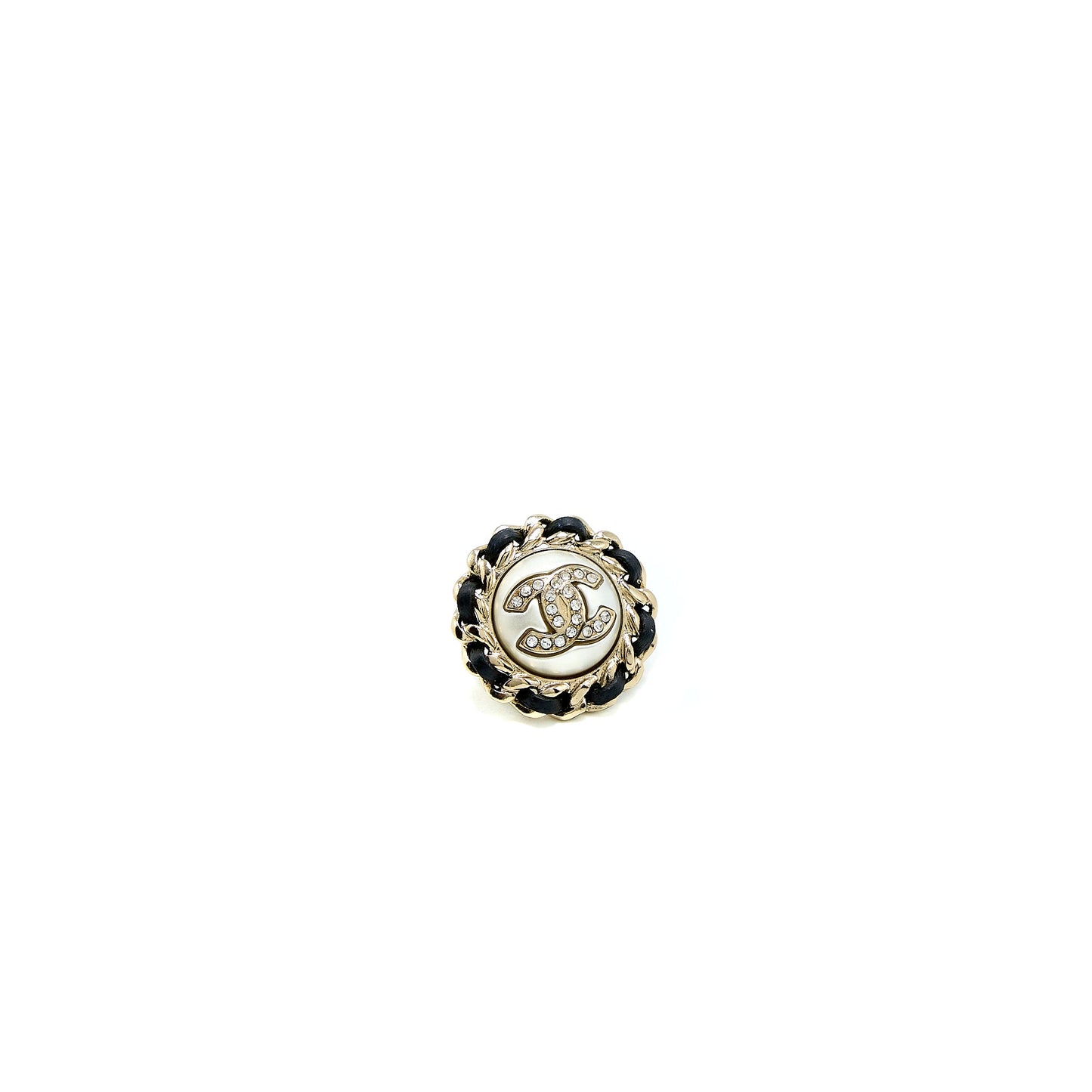 Chanel Round CC Logo Earring Leather Chain/Crystal Light Gold Tone