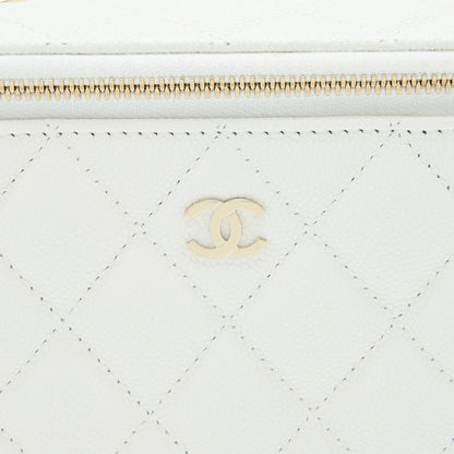Chanel Long Vanity With Chain Caviar White L (Microchip)