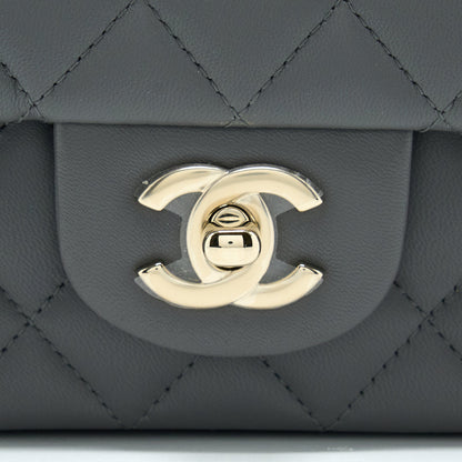 Chanel 22A Top Handle Mini Rectangular Flap Bag Lambskin Grey L(Microchip)