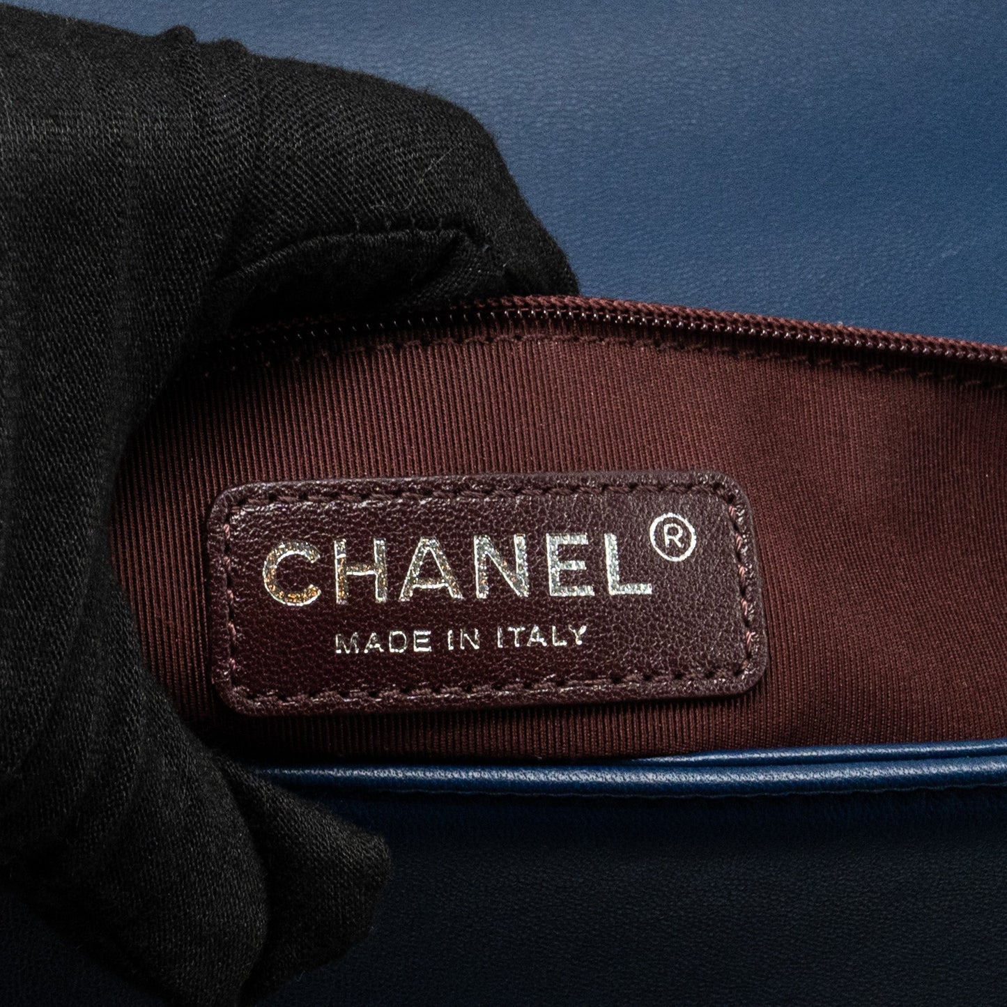 Chanel new medium boy bag chevron Lambskin blue ruthenium