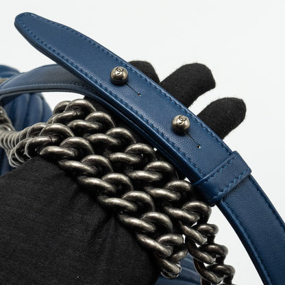 Chanel new medium boy bag chevron Lambskin blue ruthenium