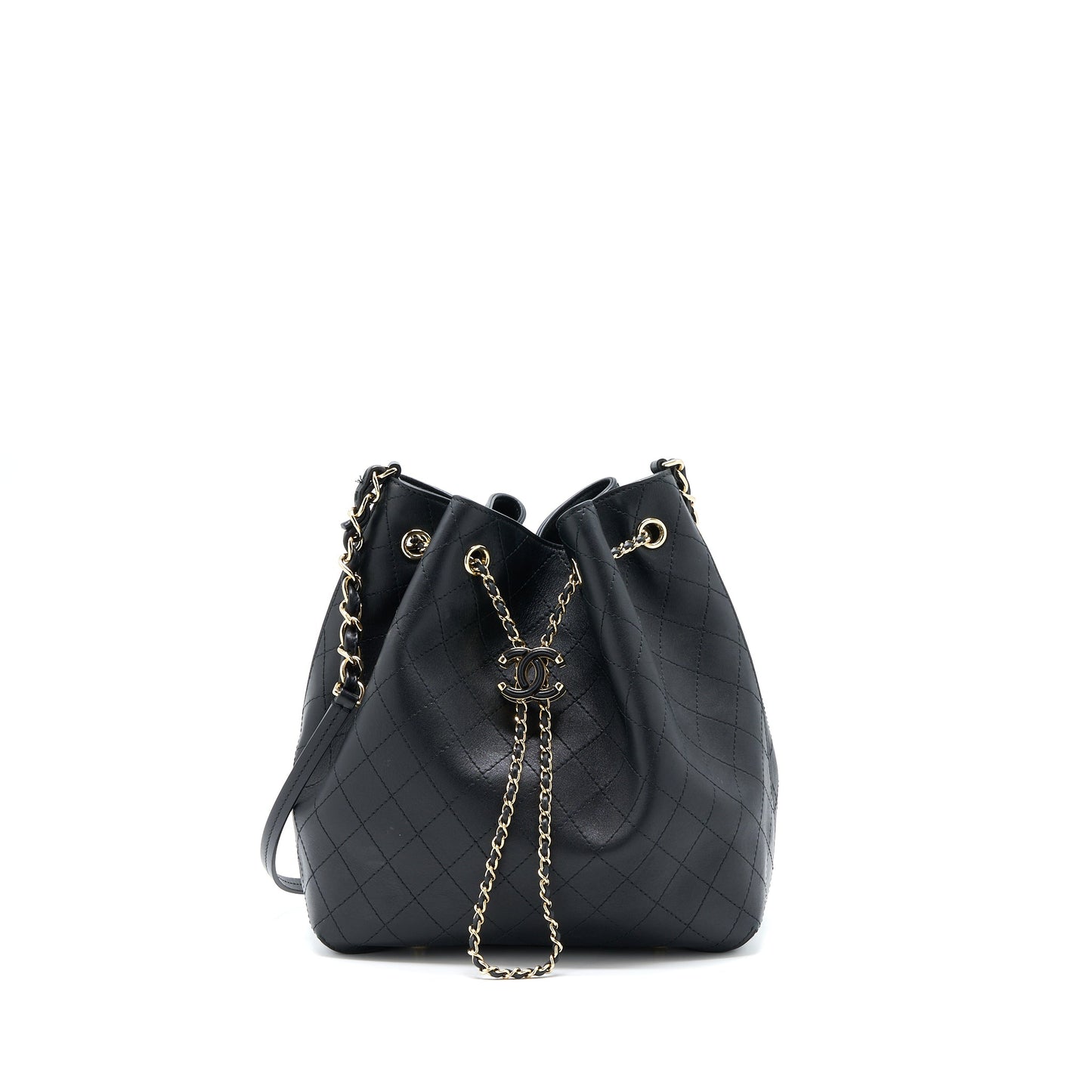 Chanel Drawstring Bucket Bag Calfskin Black L