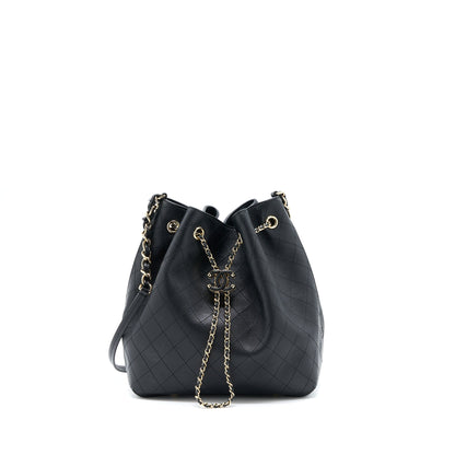 Chanel Drawstring Bucket Bag Calfskin Black L