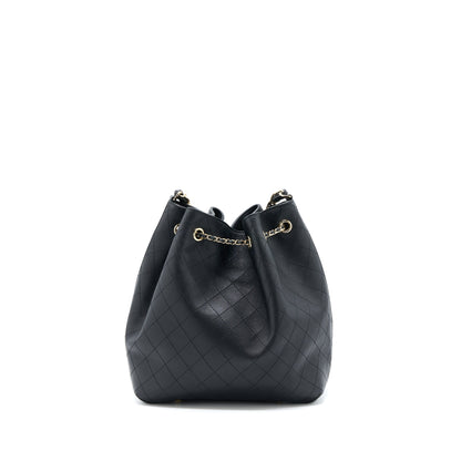 Chanel Drawstring Bucket Bag Calfskin Black L