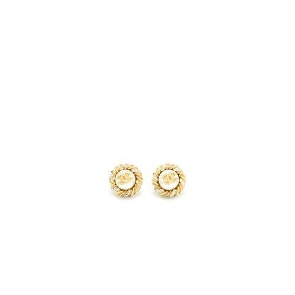 Chanel Round CC Logo Earrings Pearl/Crystal Light Gold Tone
