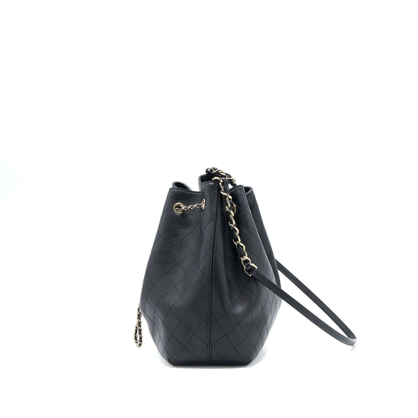 Chanel Drawstring Bucket Bag Calfskin Black L