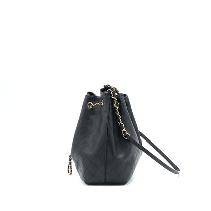 Chanel Drawstring Bucket Bag Calfskin Black L