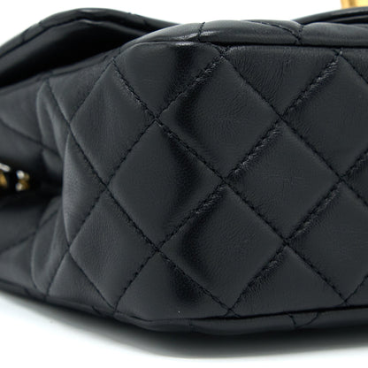 Chanel Pearl Crush Mini Square Flap Bag Lambskin Black  (Microchip)