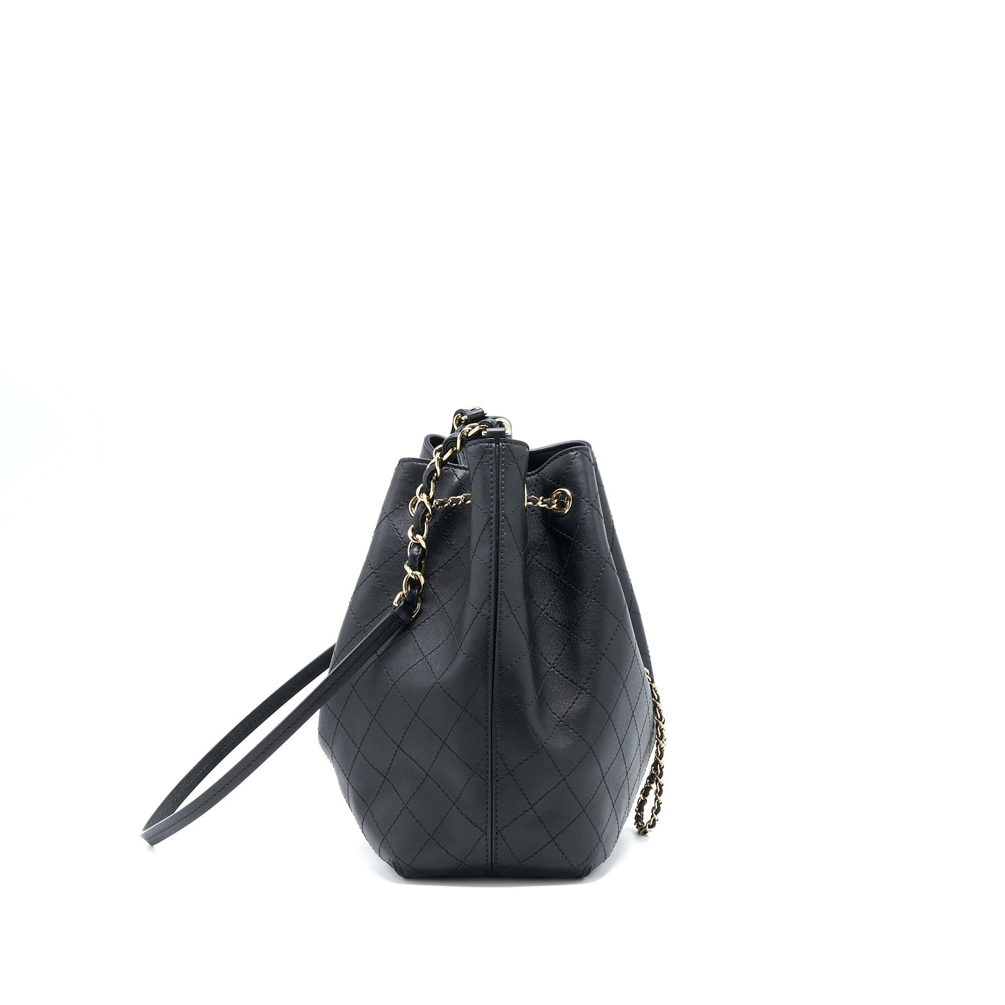 Chanel Drawstring Bucket Bag Calfskin Black L