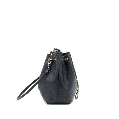 Chanel Drawstring Bucket Bag Calfskin Black L