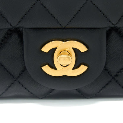 Chanel Pearl Crush Mini Square Flap Bag Lambskin Black  (Microchip)