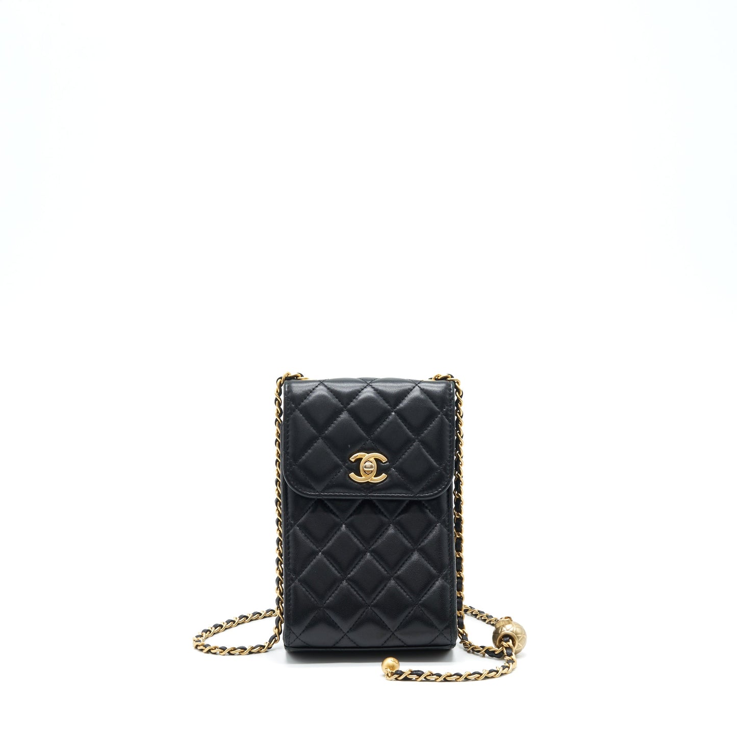Chanel Pearl Crush Phone Case With Chain Lambskin Black