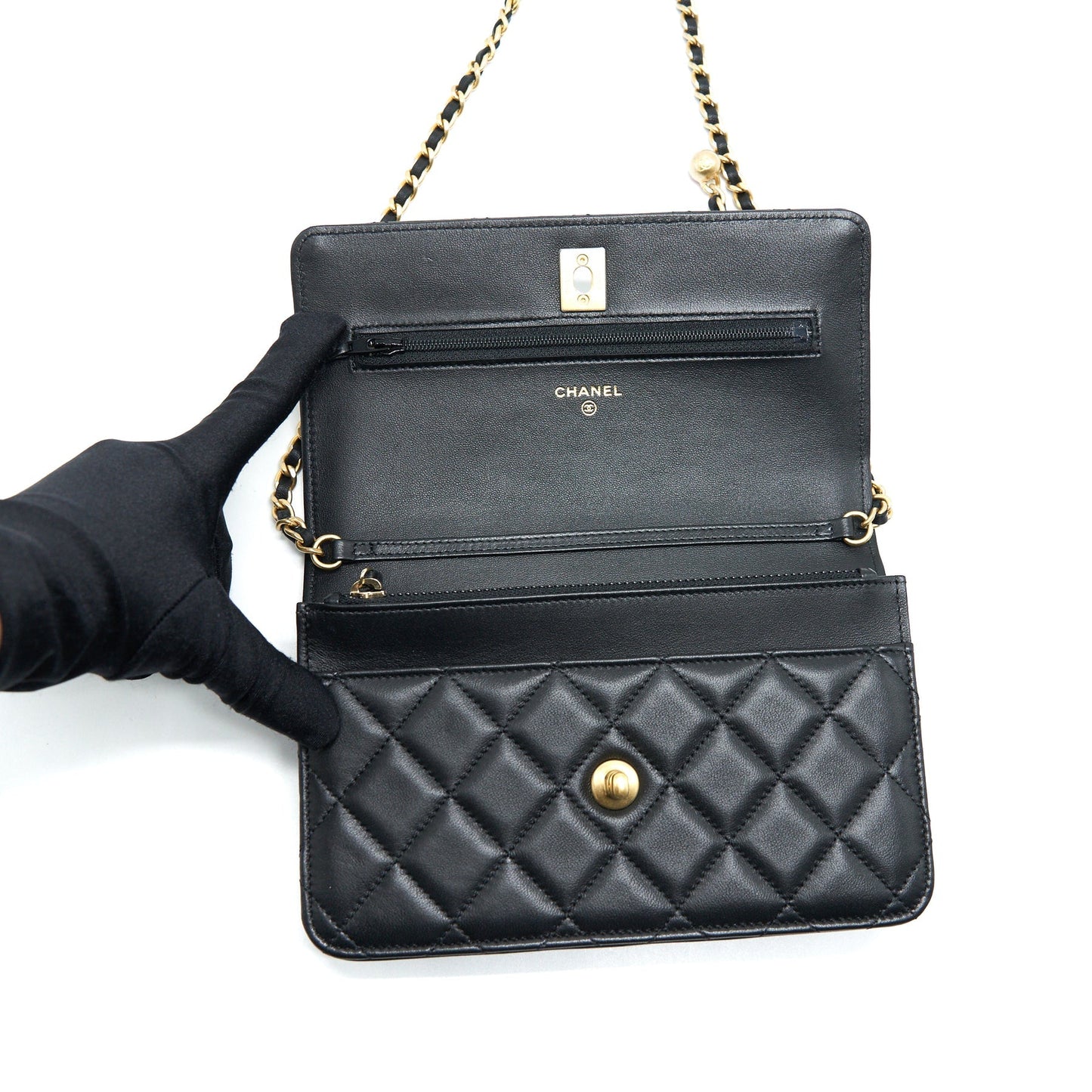 Chanel pearl crush wallet on chain Lambskin black