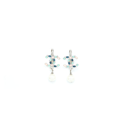 Chanel Pearl Drop CC Logo Earrings Enamel/Pearl Multicolour Silver Tone