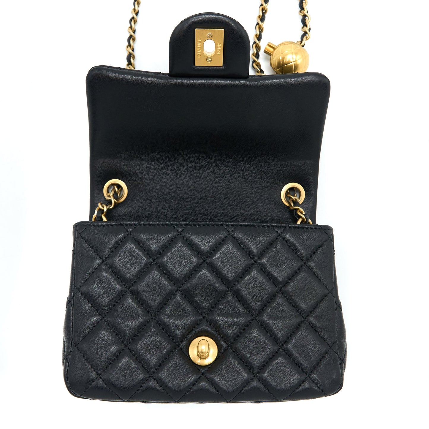 Chanel Pearl Crush Mini Square Flap Bag Lambskin Black  (Microchip)