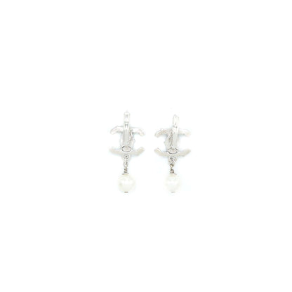 Chanel Pearl Drop CC Logo Earrings Enamel/Pearl Multicolour Silver Tone