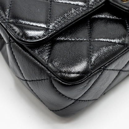 Chanel 24b Giant Chain Flap Shoulder Bag Lambskin Black  (Microchip)