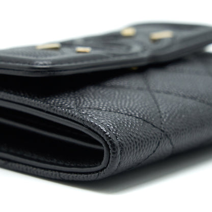 Chanel Filigree Flap Card Holder Caviar Black