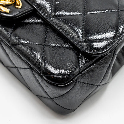 Chanel 24b Giant Chain Flap Shoulder Bag Lambskin Black  (Microchip)