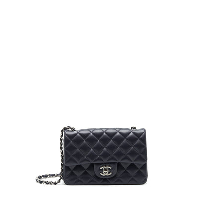 Chanel Mini Rectangular Lambskin Dark Purple Black Hardware