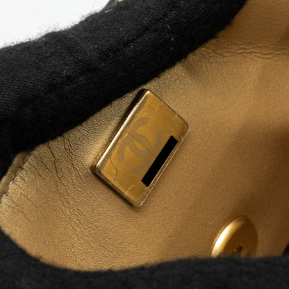 Chanel 22a Button On Chain Flap Shoulder Bag Lambskin Black Brushed (Microchip)