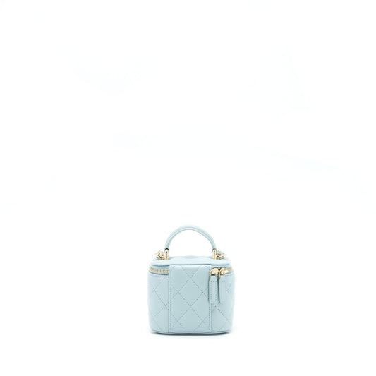 Chanel 22P Top Handle Mini Vanity With Chain Lambskin NG752 Light Blue L