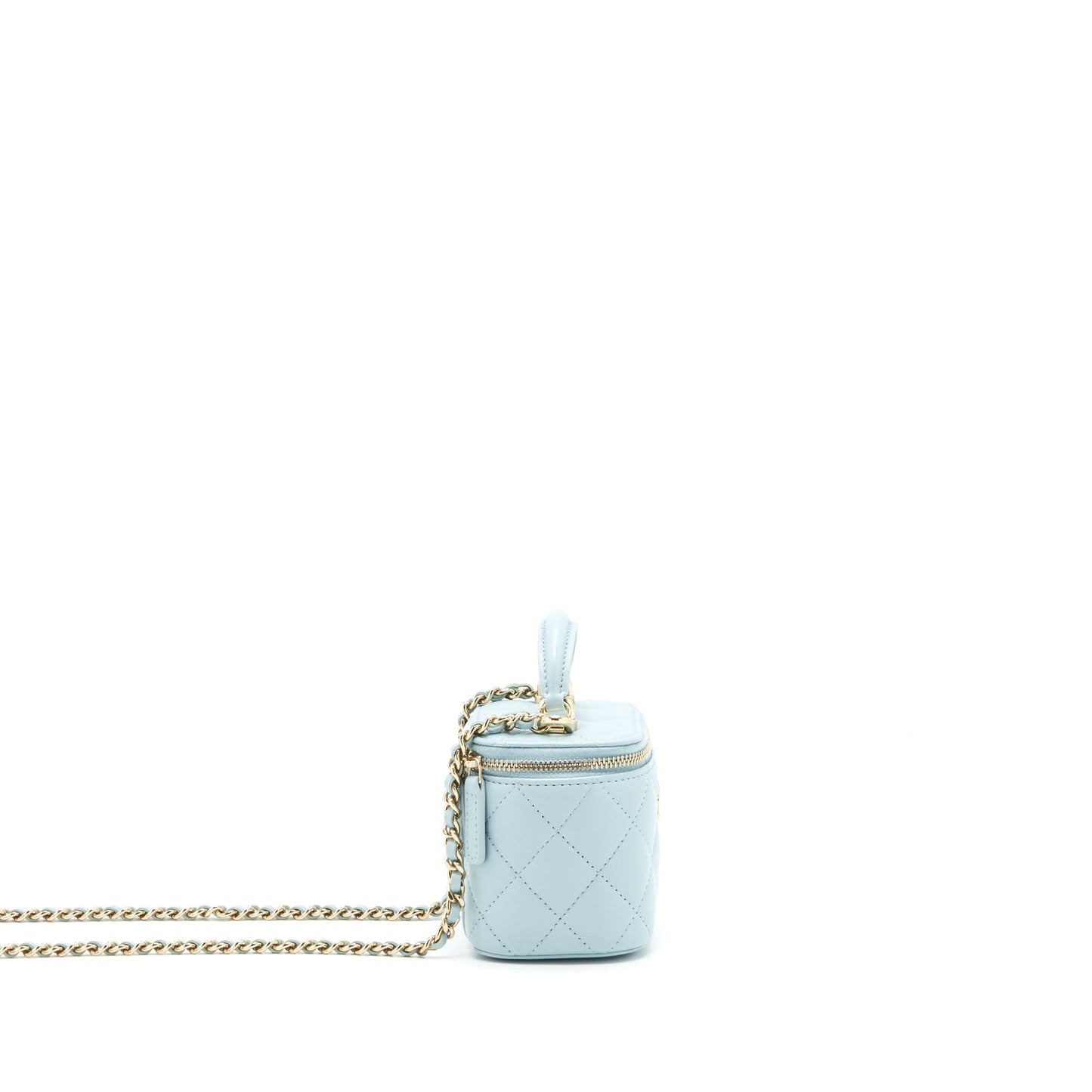 Chanel 22P Top Handle Mini Vanity With Chain Lambskin NG752 Light Blue L