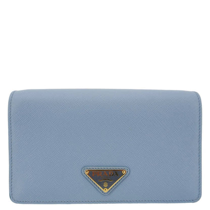 PRADA Bandoliera Flip Lock Saffiano Leather Chain Crossbody Bag Blue