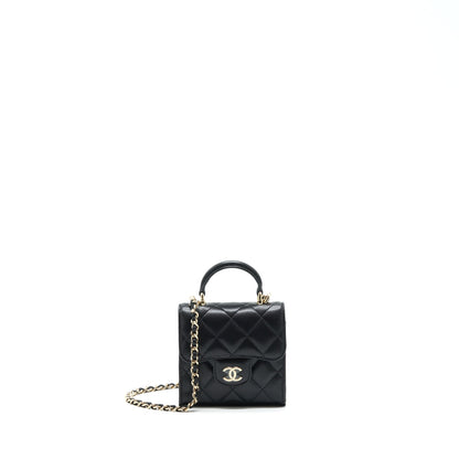 Chanel 22P Top Handle Mini Flap Bag With Chain Lambskin Black L