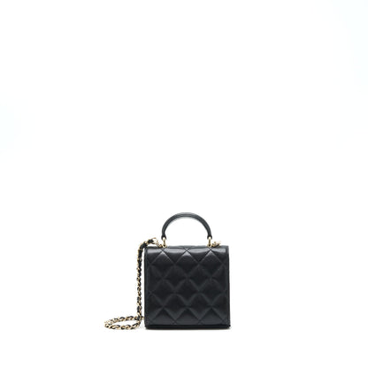 Chanel 22P Top Handle Mini Flap Bag With Chain Lambskin Black L