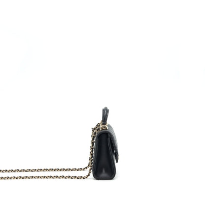Chanel 22P Top Handle Mini Flap Bag With Chain Lambskin Black L