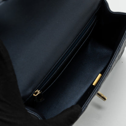 Chanel 22a Top Handle Mini Rectangular Flap Bag Lambskin Dark Blue L(Microchip)