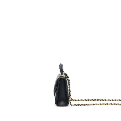 Chanel 22P Top Handle Mini Flap Bag With Chain Lambskin Black L