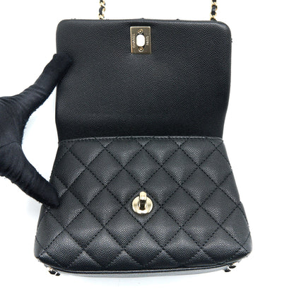 Chanel Mini Coco Handle Caviar Black/Burgundy Handle L