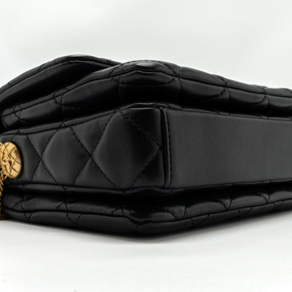 Chanel 22a Button On Chain Flap Shoulder Bag Lambskin Black Brushed (Microchip)