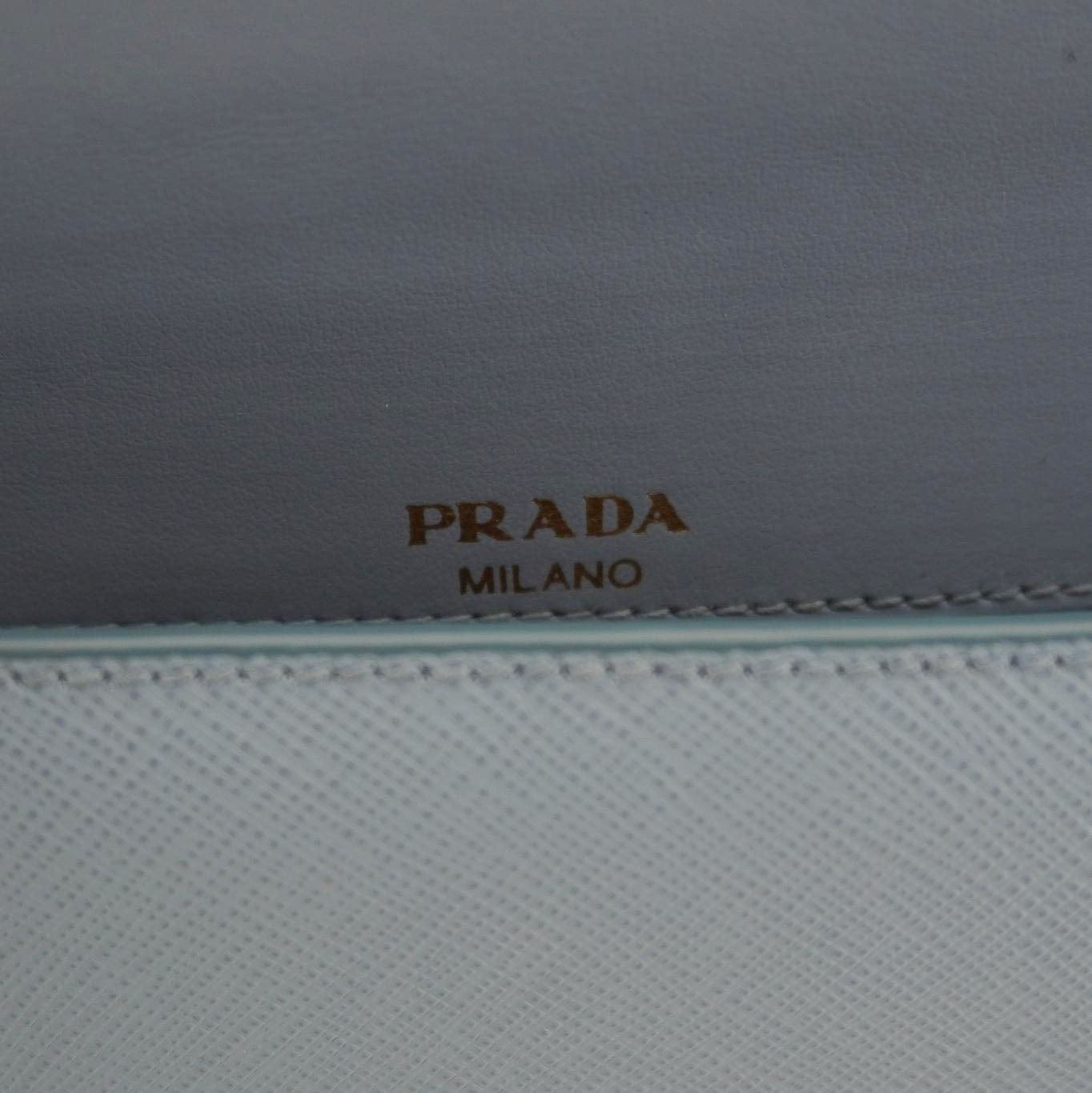 PRADA Bandoliera Flip Lock Saffiano Leather Chain Crossbody Bag Blue