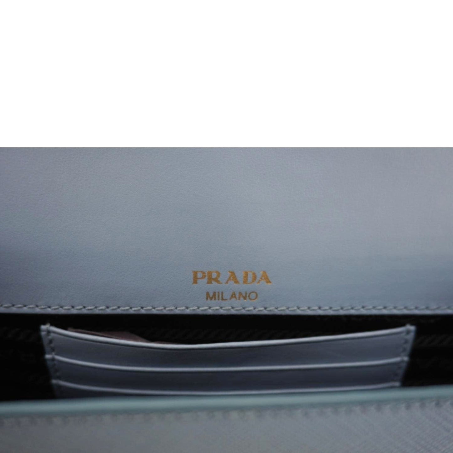 PRADA Bandoliera Flip Lock Saffiano Leather Chain Crossbody Bag Blue