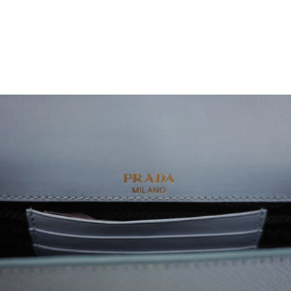PRADA Bandoliera Flip Lock Saffiano Leather Chain Crossbody Bag Blue