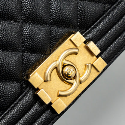 Chanel medium boy bag caviar black brushed  (microchip )