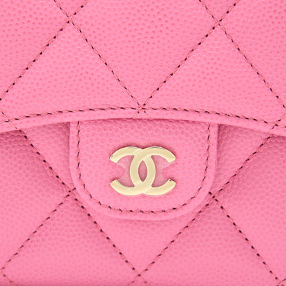 Chanel Mini Flap Card Holder Caviar Pink L