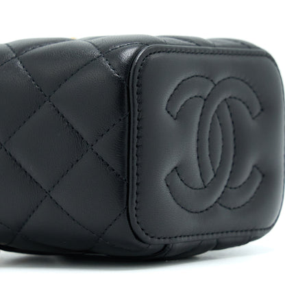 Chanel 22B Pearl Crush Mini Vanity With Chain Lambskin Black