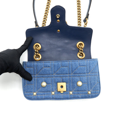 Gucci mini Marmont Bag Denim with pearl