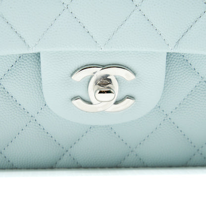 Chanel 21K Small Classic Double Flap Bag Caviar Light Blue