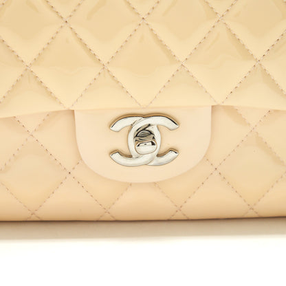 Chanel patent leather medium classic double flap bag Beige
