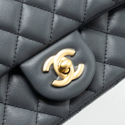 Chanel 23K pearl crush mini rectangular flap bag lambskin dark grey