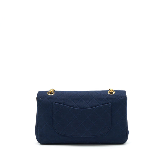 Chanel Vintage Medium Classic Double Flap Bag Fabric Navy