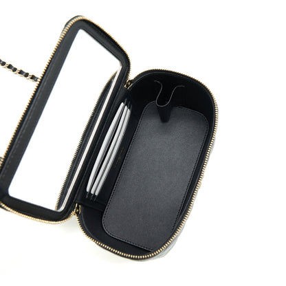 Chanel 22A Top Handle Long Vanity With Chain Lambskin Black L